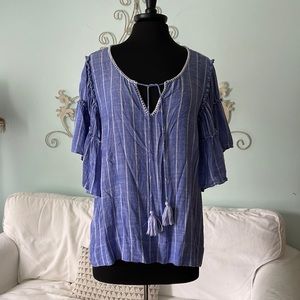 Crown and Ivy Blouse, blue with white stripe Size L